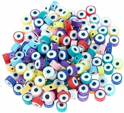 100pcs Colorful Evil Eye Polymer Clay 10mm Spacer Beads for Women Jewelry Making DIY Bracelet Necklace Hair Clip Accessories (Evil Eye) by LUBINGSHINE