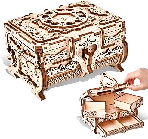 Varbertos 3D Wooden Puzzle Mechanical Treasure Box, Wood Creative Assembly Model Building Kits to Build for Adults and Teens, DIY Wooden Puzzle Hobbies Projects Gift for Women and Kids by varbertos