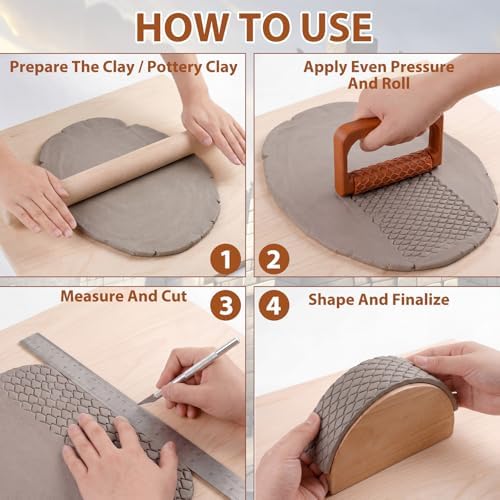 Leriton 9 Pcs Clay Texture Roller Set with Handle, Terrain - Image 5