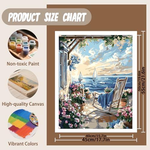 XTCIXAL Paint by Numbers Kit for Adults, Beach, 16X20 Inch - Image 4