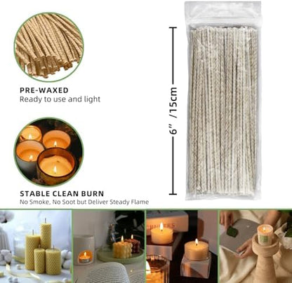 Pansyling 50pcs 6" Natural Candle Wicks for Candle Making, Pre-Waxed Cotton Wicks DIY Candle Making Kits, Smoke-Free, Long-Burning, Cut to Fit Any Candle Containers - Image 2