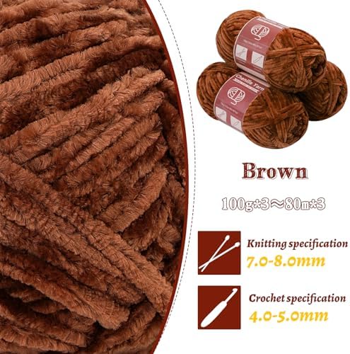 LUNARM Chenille Yarn 3 Pack 3.5oz Chunky Blanket Velvet Yarn 263 Yard - Image 3