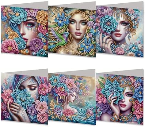 DIZAKIM 6-Piece Christmas-Themed Diamond Painting Greeting Cards Christmas Eve DIY Craft Kit Birthday Gift (Flower Beauty) by DIZAKIM