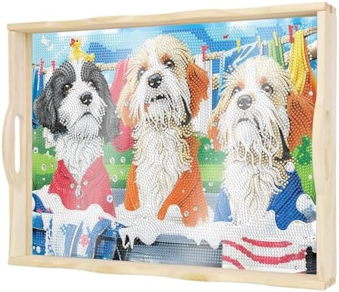 DOTSOPS Dog Diamond Painting Wooden Serving Tray with Handle for Adults by DOTSOPS