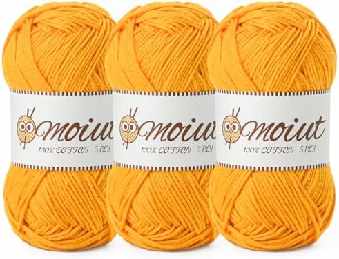 3 Pack Cotton Yarn for Crocheting, Baby Yarn for Crocheting Soft, 393yds / 5.29oz Fluffy Amigurumi Crochet Yarn, 5 Ply 100% Milk Cotton Yarn for Puzzle、Socks、Clothes(3 Turmeric) by OMoiut