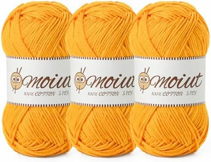3 Pack Cotton Yarn for Crocheting, Baby Yarn for Crocheting Soft, 393yds / 5.29oz Fluffy Amigurumi Crochet Yarn, 5 Ply 100% Milk Cotton Yarn for Puzzle、Socks、Clothes(3 Turmeric) by OMoiut