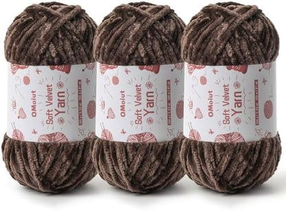 3x100g Fluffy Velvet Chenille Yarn for Crocheting and Knitting, 3x87.4yd Baby Yarn for Crocheting Soft, Crochet Chunky Yarns Amigurumi Yarns（Coffee by OMoiut