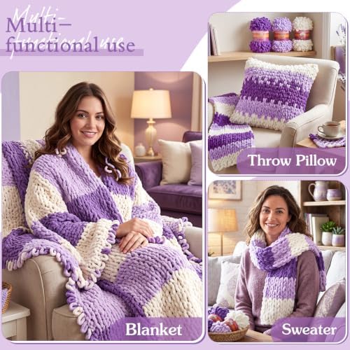 Threlaco 6 Skeins Loop Yarn for Finger Knitting, White, Purple - Image 5