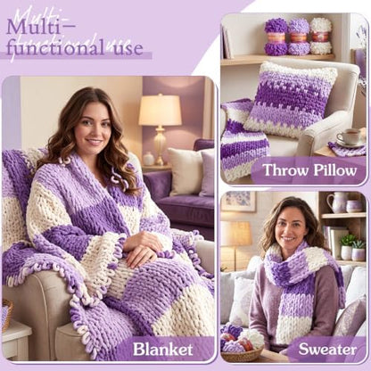 Threlaco 6 Skeins Loop Yarn for Finger Knitting, White, Purple - Image 5
