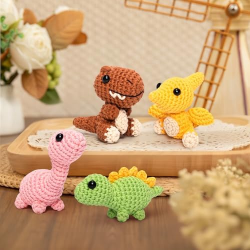 Mewaii Crochet Kit for Beginners, 4 Pack Dinosaur Set Craft Set - Image 7