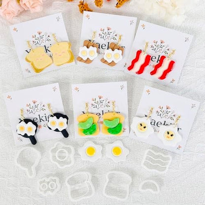 Xaekicr 8Pcs Breakfast Theme Polymer Clay Cutters Set – Toast, Bacon, Egg Shapes | Fun Clay Earring Cutters | Polymer Clay Molds for Jewelry Making | Clay Tools for DIY Crafts - Image 4