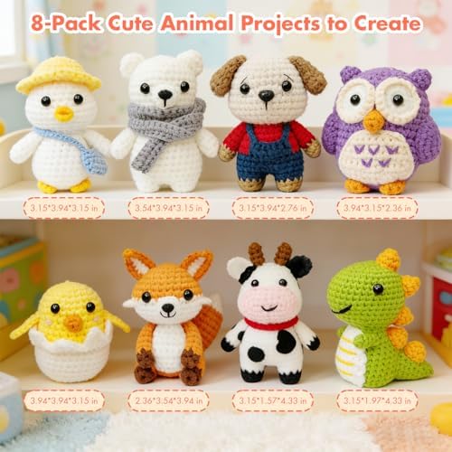 Easy Crochet Kit for Beginners, 8PCS Amigurumi Animal Crochet Starter Kit - Image 4