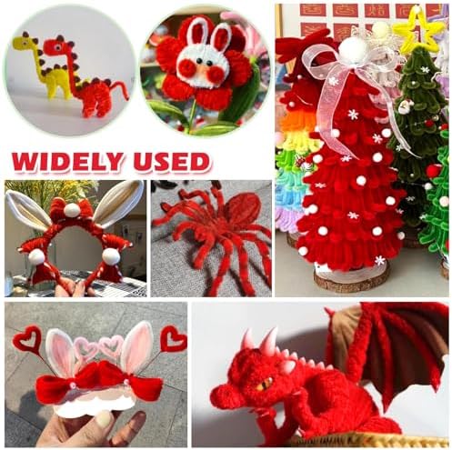 AHAMETON 620Pcs Red Series Pipe Cleaners Flower Kit,Chenille Stems Craft - Image 6