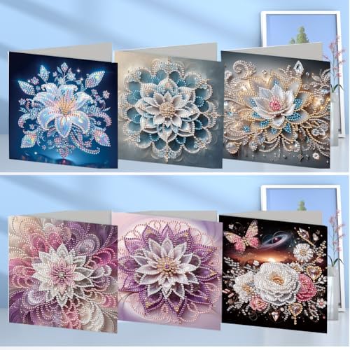 Ceitura 6Pcs DIY Diamond Art Painting Crafts Rhinestone Painting Greeting Card Making Kit Postcard for Holiday Christmas New Year Party Favors (Mandala Flower) - Image 2