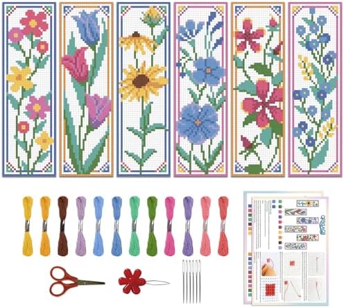 ORIGACH 6 Set Wildflower Floral Cross Stitch Bookmark Kit for Beginner by ORIGACH