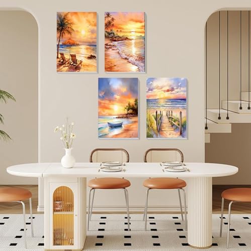 4 Pack Framed Paint by Numbers Kit for Adults Beginners, Beach 8x12 inch - Image 4