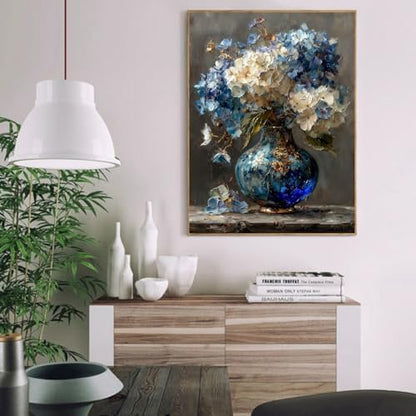 pchmcu Hydrangea in Glass Vase Paint by Numbers Kits for Adults,Blue and White Flowers Paint by Number for Adults Beginner, Paint by Numbers Kits on Canvas Frameless for Home Wall Decor 16x20inch - Image 2
