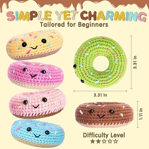 Crochet Kit for Beginners, Beginner Crochet Starter Kit w Step-by-Step Video Tutorials, Learn to Crochet Kits for Adults & Kids, DIY Knitting Supplies, 6-Pack Donut Family(40%+ Yarn Content) - Image 3