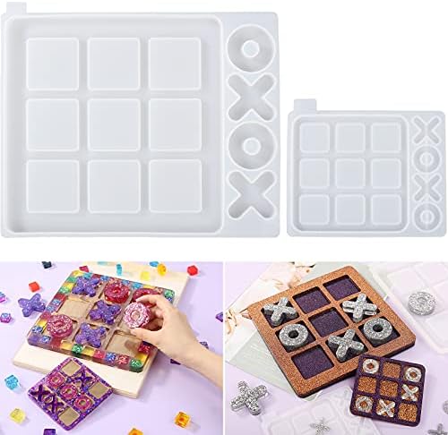 LET'S RESIN Large Tic Tac Toe Resin Mold 2Pcs, Tic Tac Toe Molds for Resin Casting, Large Epoxy Resin Silicone Molds for DIY Tabletop Board Game,Travel Game by LETSRESIN