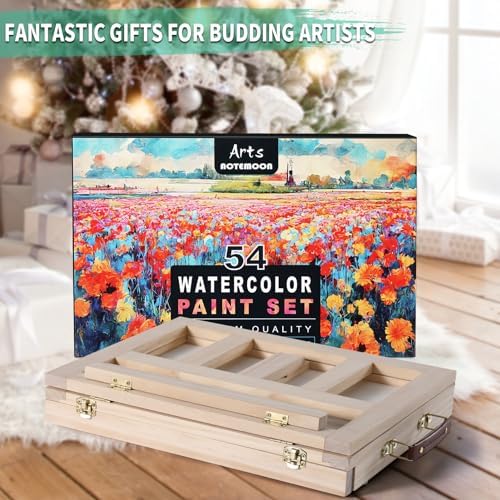 54 Pieces Complete Watercolor Paint Set with Portable Wooden Tabletop Easel - Image 3