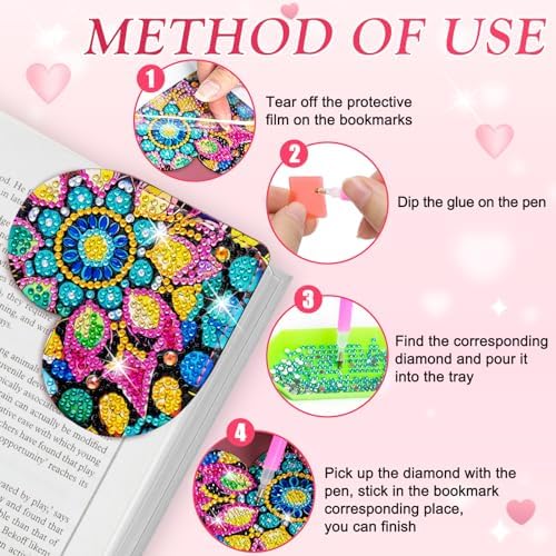 WIVICO 4Pcs Diamond Painting Bookmarks, Diamond Pearl Art Kits for Adults - Image 5
