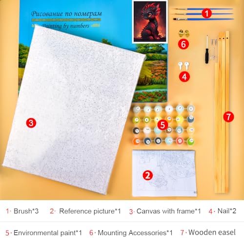 TUMOVO Paint by Numbers Cute Little Baby Dragon DIY Paint by Numbers Kit for Adults and Kids DIY Canvas Painting by Numbers Watercolor Oil Painting Acrylic Painting Arts and Craft Framed 16x20 Inch - Image 4