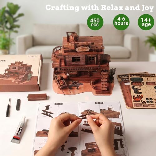 Book Nook Kit Western Saloon 3D Wooden Puzzle Miniature House Kit - Image 4