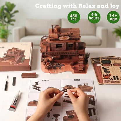 Book Nook Kit Western Saloon 3D Wooden Puzzle Miniature House Kit - Image 4