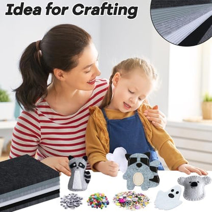42Pcs Black Gray Fabric Sheets 8 x 12 Inch Assorted Soft Black Gray White Thick Felt Pack with Wiggle Google Eyes Pom Poms Glitter Patchwork Craft Supply for DlY Sewing Creative Art Project Decor - Image 5