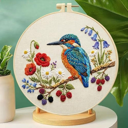 FRANDEK DIY Berry Bird Stamped Embroidery Kit with Hoop for Adults - Image 7