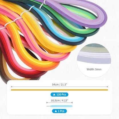 MECCANIXITY Paper Quilling Kit, 21.3 Inch 5mm Paper Quilling Strips with Blue Pen for Beginners DIY Hand Crafts Teaching Tools Flower Decoration(Black, White, Pack of 120) - Image 2