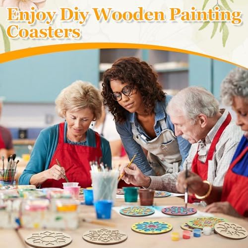 DoubleFill 12 Pcs Wooden Coasters Painting Kit DIY Craft Set, Mandala - Image 5