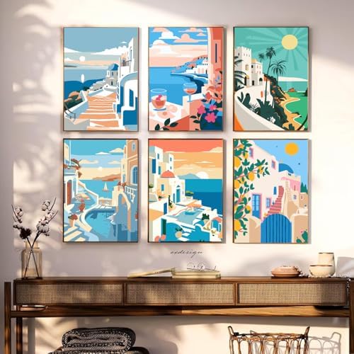 SYDYLH 6 Pack Paint by Numbers Kit for Adults Beginners,DIY Acrylic Painting Set for Seaside and City Landscapes on Canvas Framed, Adults Kids Paint by Numbers Kits for Home Wall Decor 8x12inch - Image 5