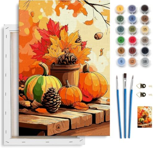 Spandrel Pumpkin Framed Paint by Numbers Kit for Adult, Halloween Adult Paint by Number Kits on Canvas, DIY Acrylic Oil Easy Autumn Painting by Numbers Fall for Home Wall Decor, 8x12in by Unknown