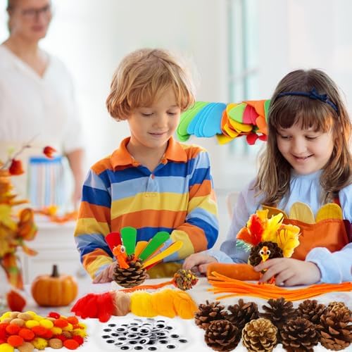 Qyeahkj Thanksgiving Pinecone Trukey Craft Kit for Kids (Makes 16), Fall Crafts Ornament for Kids Teens Adults Thankful Dinner Party Activity Supplies Classroom Project Table Centerpiece Decorations - Image 5