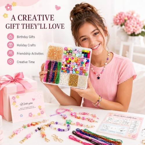 Kdpuei 865PCS Bead Keychain Making Kit, Keychain Bead Kit, DIY Bag Charm Set with Acrylic Heart Star Flower Alphabet Beads, Bead Keychain Kit, Jewerly Making Kit for Girls Women - Image 3