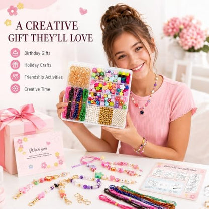 Kdpuei 865PCS Bead Keychain Making Kit, Keychain Bead Kit, DIY Bag Charm Set with Acrylic Heart Star Flower Alphabet Beads, Bead Keychain Kit, Jewerly Making Kit for Girls Women - Image 3