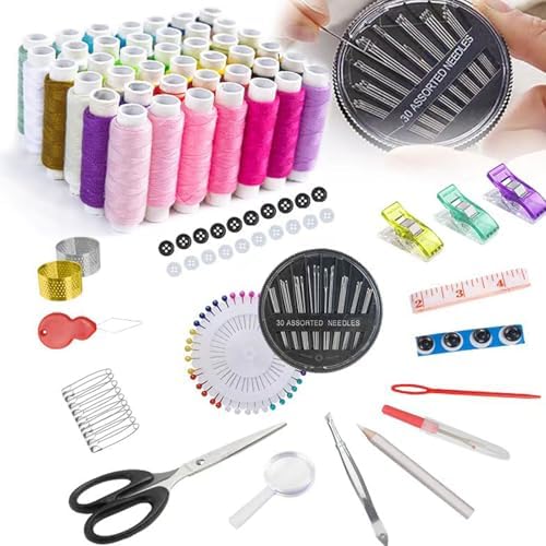 JUNING Sewing Kit with Black Case Portable Sewing Supplies for for Mom Grandma Women Men Teen Girls Boys Adults Beginner, Home Travel, Emergency, 42 Threads, Scissors, Needles, Measuring Tape and More - Image 2