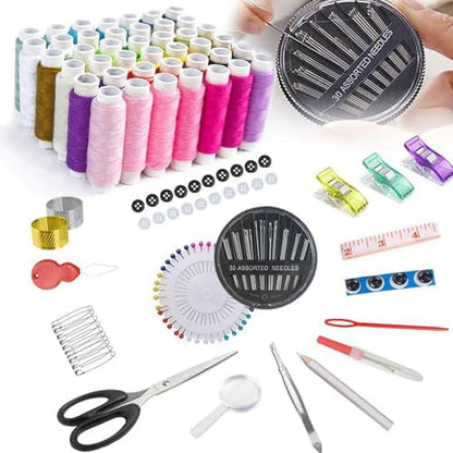 JUNING Sewing Kit with Black Case Portable Sewing Supplies for for Mom Grandma Women Men Teen Girls Boys Adults Beginner, Home Travel, Emergency, 42 Threads, Scissors, Needles, Measuring Tape and More - Image 2