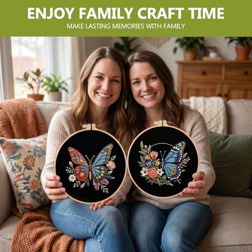 Santune Embroidery Kit Needlepoint Cross Stitch Kits for Beginners Adult Needle Point Sets with Butterfly Embroidery Patterns, Includes Step-By-Step Instructions and Accessories - Image 5