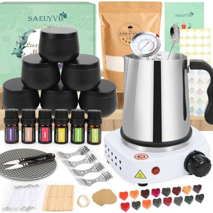 SAEUYVB Candle Making Kit,Easy to Make Colored Candle Soy Wax Kit,Including Soy Wax, Wicks,Melting Pot, Tins and More by SAEUYVB