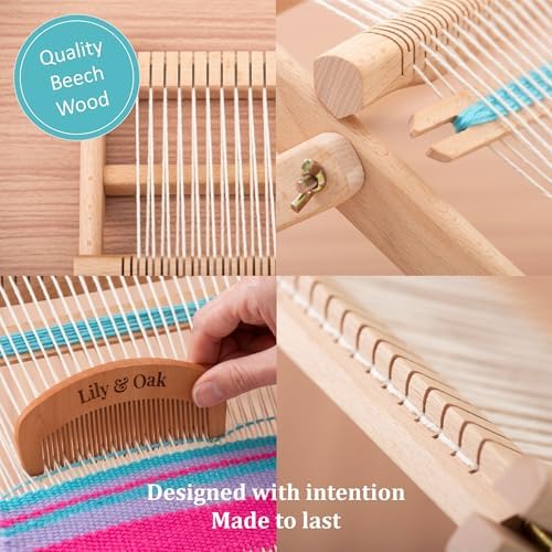 Lily & Oak Weaving Loom for Adults & Kids - Weaving Loom Kit | Beginner-Friendly Table Loom & Lap Loom with Yarn, Tools & Instructions | Wooden Loom for Multicraft Projects (15.8 x 11.8 inches) - Image 5