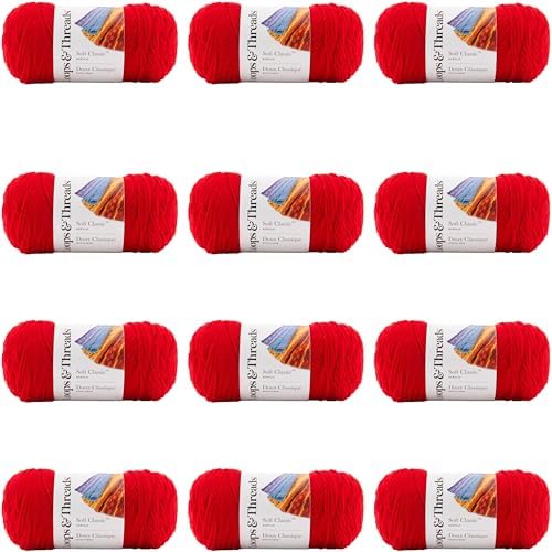 Soft Classic Solid Yarn by Loops & Threads - Solid Color Yarn for Knitting, Crochet, Weaving, Arts & Crafts - Bright Red, Bulk 12 Pack - Image 6