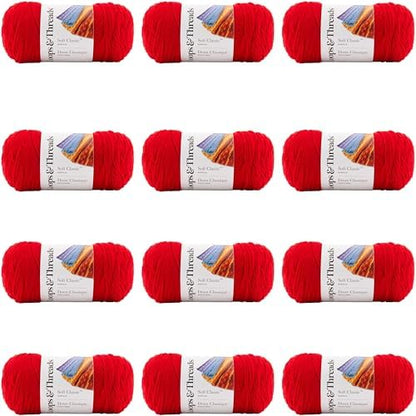 Soft Classic Solid Yarn by Loops & Threads - Solid Color Yarn for Knitting, Crochet, Weaving, Arts & Crafts - Bright Red, Bulk 12 Pack - Image 6