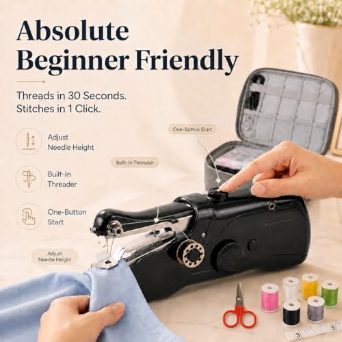 Handheld Sewing Machine for Beginners Adults, Portable Hand Sewing Machine with 42-Piece Kit & Storage Bag, Mini Cordless Electric Stitching Mending Machine, Dual Power Battery & USB, Home Travel DIY - Image 3