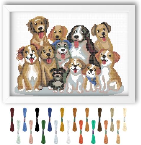 FREEBLOSS 11CT Dog Cross Stitch Kits for Adults Stamped Cross Stitch Wall Hanging Kit Embroidery Starter Set with English Instructions, Sufficient Threads for Beginners by FreeandCreativeCraftsArt