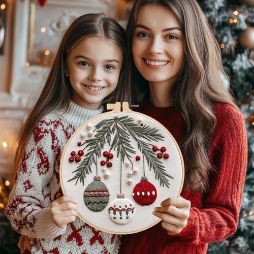 Santune Christmas Embroidery kit,Fall Needlepoint Cross Stitch Kits for Beginners Adult,Needle Point Sets,4 Embroidery,2 Hoops,Christmas Ornaments - Image 7