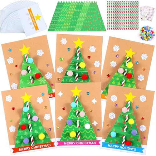 Motipuns 24 Sets Christmas Tree Card Making Kits DIY Christmas Card Making Make Your Own Greeting Cards Kit Tree Craft Xmas Gift Party Decor Fun Home Activities by Motipuns