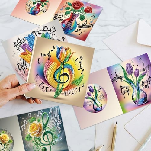 Tontut 6pcs Diamond Painting Kit Greeting Card, Note Flower 5D DIY Diamond Handmade Holiday Greeting Card with Envelope, Christmas Gift Congratulation - Image 7