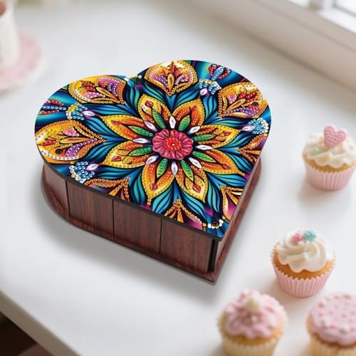 DIY Diamond Painting Storage Box Kit, Heart-Shaped Wooden Special Shaped Diamond Art Organizer with Colorful Flower, Decorative Gift Case for Jewelry, Home Decor & Desktop Display - Image 5